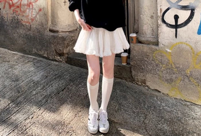 Bijela čipkasta puff suknja za žene, ljeto, A-linija, visokim strukom, baletni stil