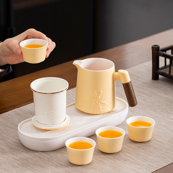 Комплект Gongfu чай от груба керамика в пастелни макаронени цветове, преносим за пътуване и открито, персонализиран с корпоративен логотип.