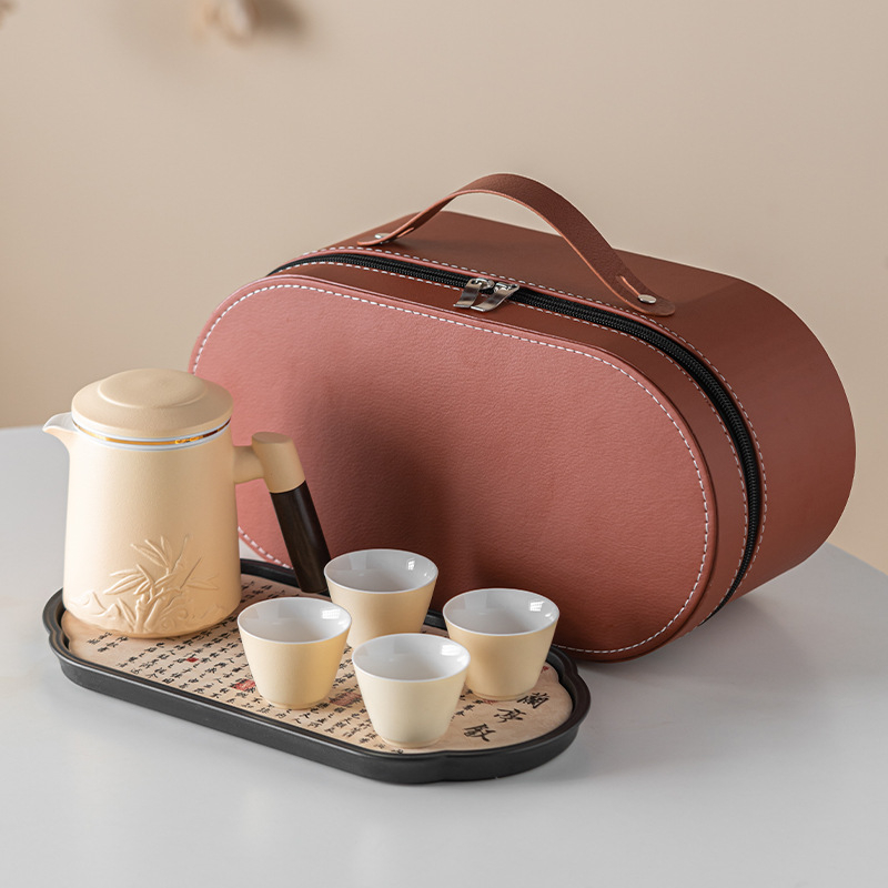 Комплект Gongfu чай от груба керамика в пастелни макаронени цветове, преносим за пътуване и открито, персонализиран с корпоративен логотип.