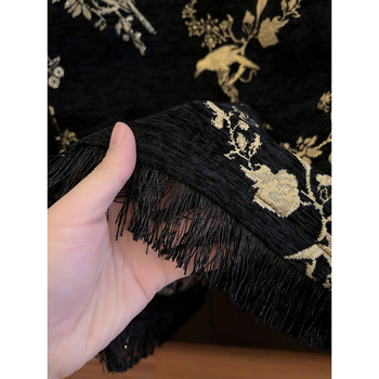 Bird suknja s Jacquard Chenille, retro izvezena, za žene, jesen-zima, midi duljine, A-linija, sa otvorom i resicama
