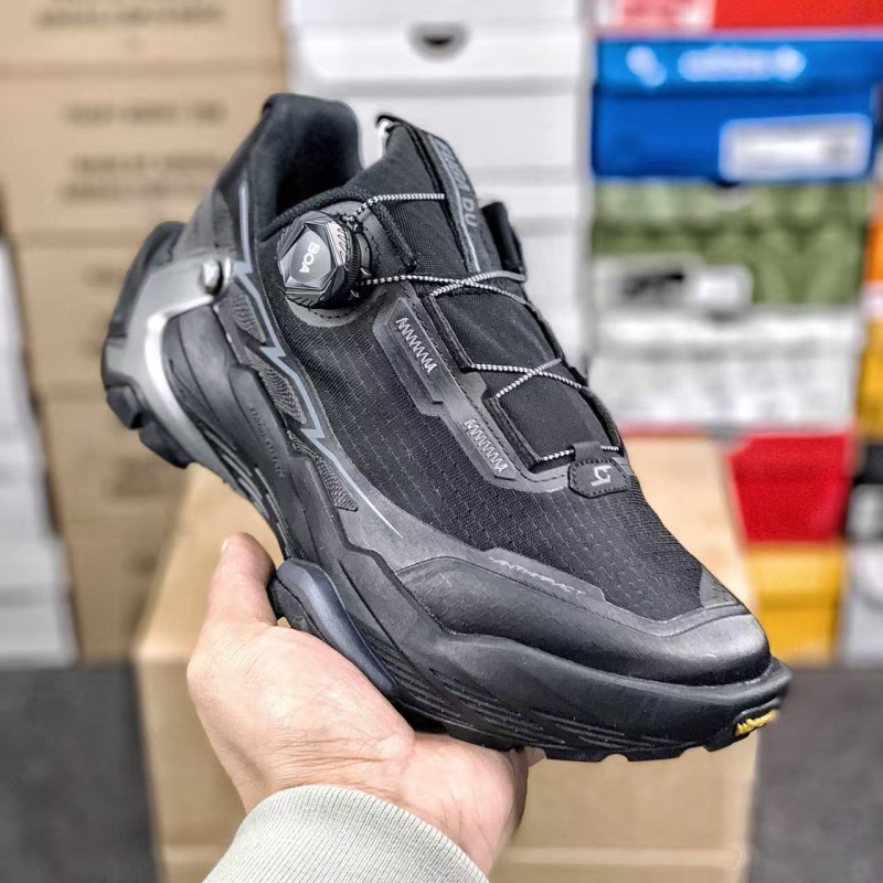 Pantofi de trail cu sistem de închidere rapid, negri, talpă joasă, pentru drumeții montane și alergare