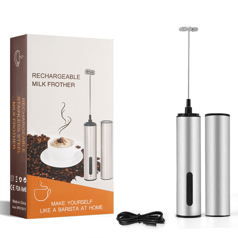 Bețișor de ou portabil din oțel inoxidabil, USB reîncărcabil, mixer de uz casnic, mini spumator de lapte