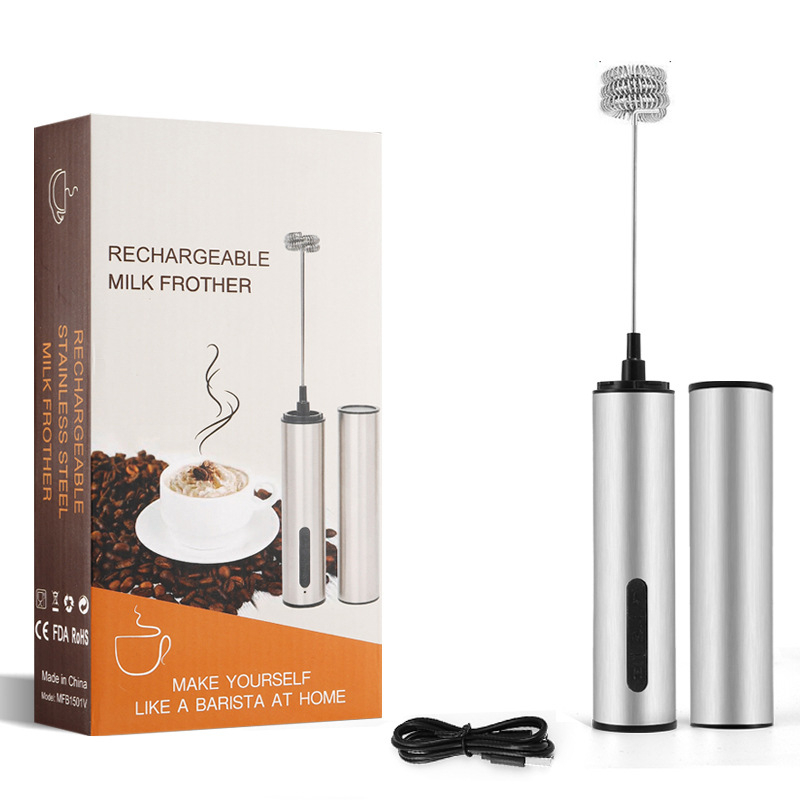 Bețișor de ou portabil din oțel inoxidabil, USB reîncărcabil, mixer de uz casnic, mini spumator de lapte