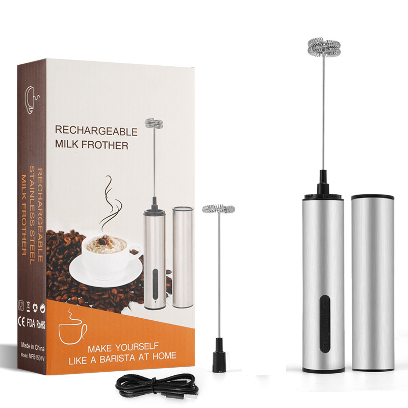 Bețișor de ou portabil din oțel inoxidabil, USB reîncărcabil, mixer de uz casnic, mini spumator de lapte