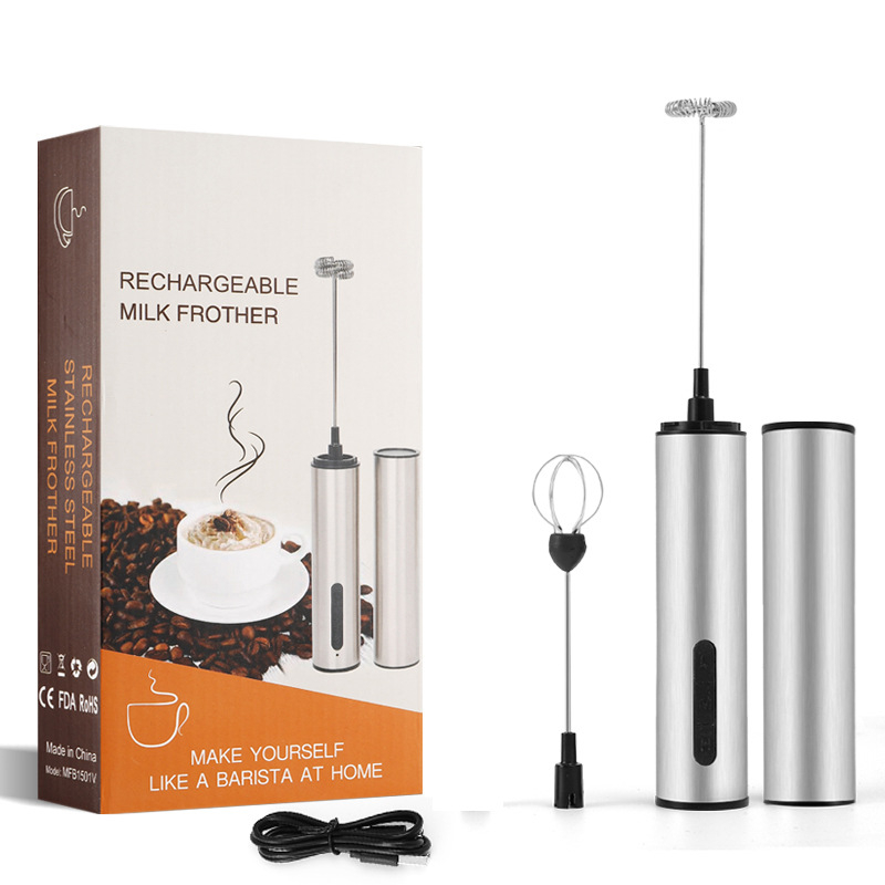 Bețișor de ou portabil din oțel inoxidabil, USB reîncărcabil, mixer de uz casnic, mini spumator de lapte