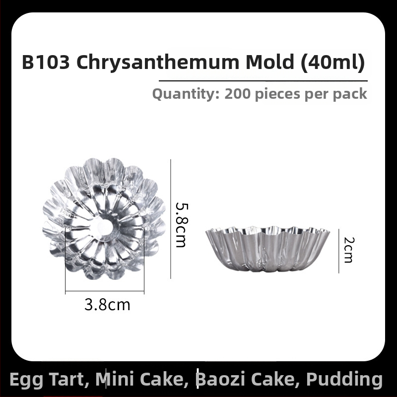 B103 Jednorazové formy na tart s tvarom chryzantémy, z hliníkovej fólie, odolné voči vysokým teplotám, 200 kusov