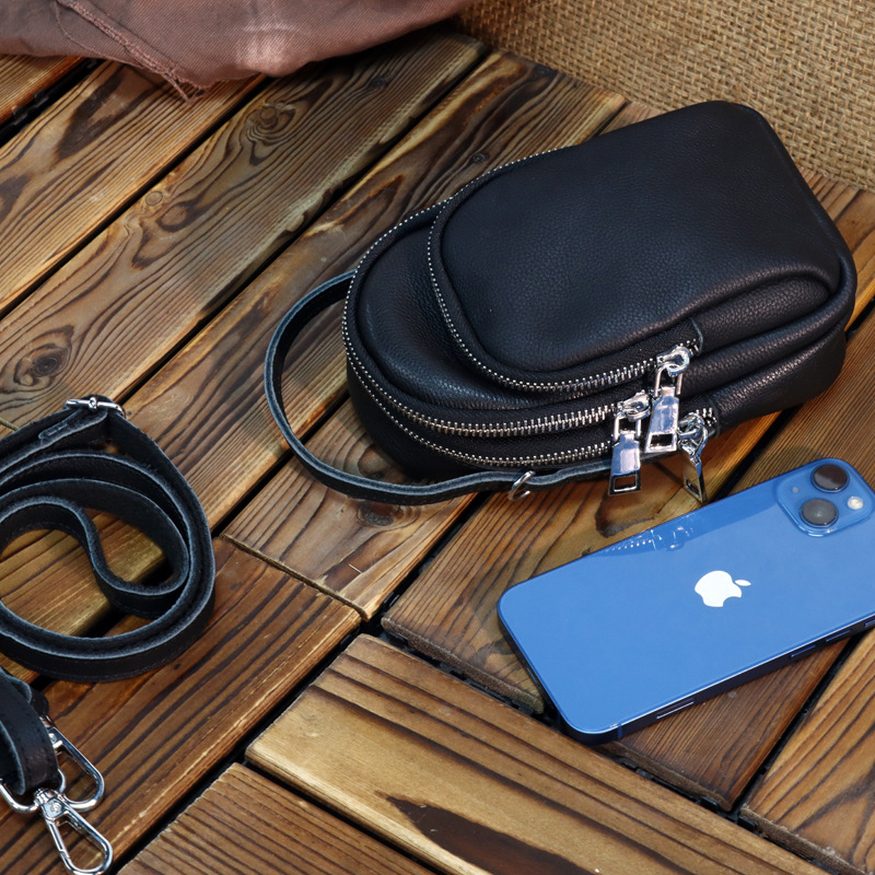 Ženska mini torbica od prave kože, crossbody, meka kravlja koža, više pretinaca, džep za telefon, vintage europski stil