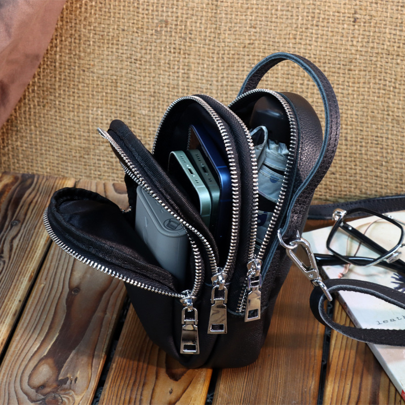 Ženska mini torbica od prave kože, crossbody, meka kravlja koža, više pretinaca, džep za telefon, vintage europski stil