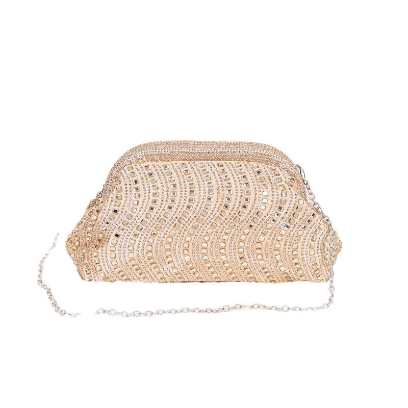 Ezüst- és aranyszínű strasszkővel díszített hullám mintázatú női esti clutch