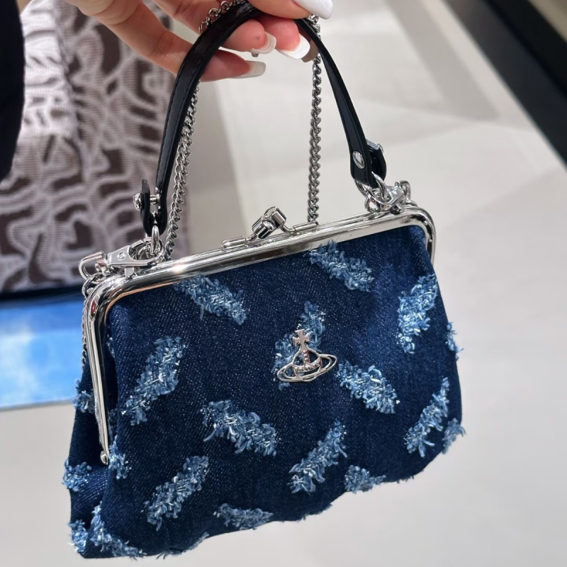 Denim torbica Empress Saturn s klipsom, crossbody s lancem, mala, retro oblik dumpling