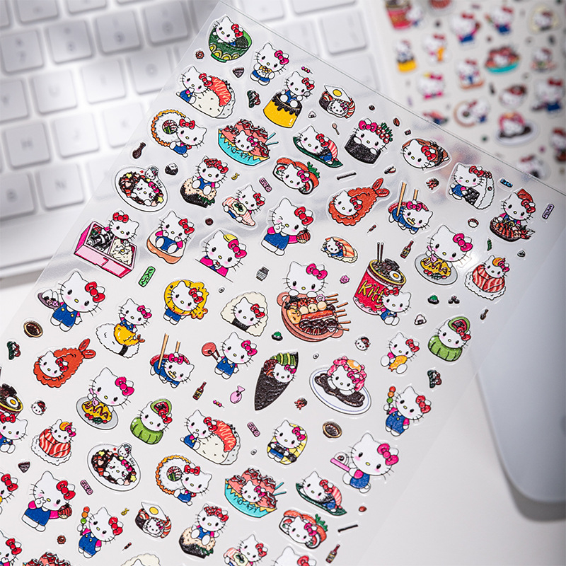 Στικέρ νυχιών Kitty με θέμα sushi roll – ανάγλυφα 3D, γλυκό καρτούν για DIY σημειωματάριο διακόσμηση