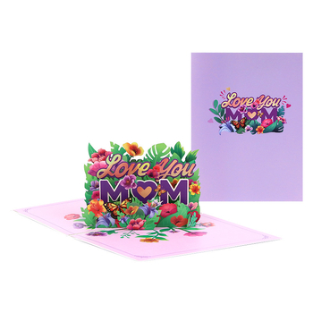 Нова креативна 3D хартиена pop-up картичка за Деня на майката, лилава