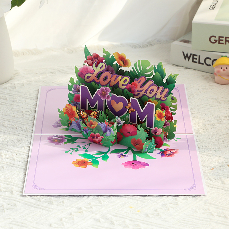 Нова креативна 3D хартиена pop-up картичка за Деня на майката, лилава