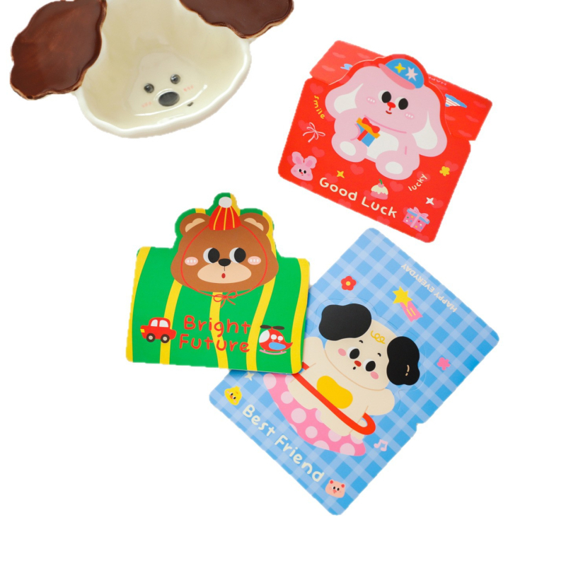 Серия мини картички Lucky Candy - ръкописна поздравителна картичка за рожден ден с флорални мотиви и карикатурни рисунки