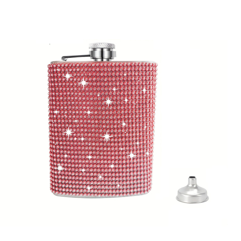 6/8 oz неръждаема стомана винена фляга с диамантена инкрустация и фуния, ретро стил, компактен за пътуване