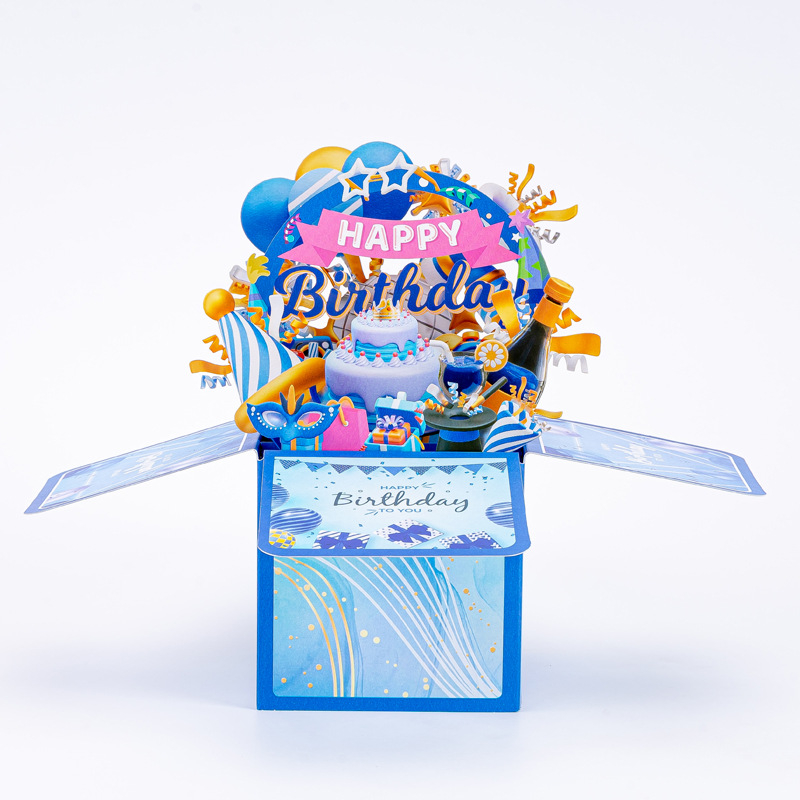 3D поп-ъп кутия за рожден ден, ръчно изработена, с картичка за пожелания