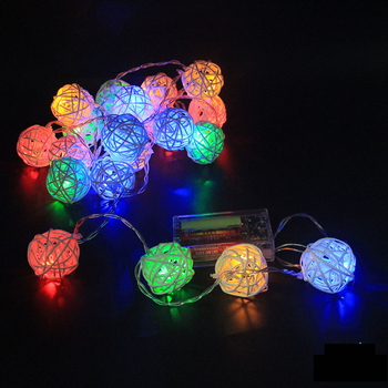 Трансгранична доставка на гирлянди с 10 и 20 LED ратанови топки, захранвани от батерии, тайландски декоративни лампички от дървени ратанови топки, фестивални гирлянди.