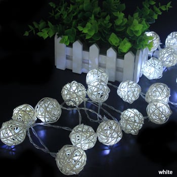 Трансгранична доставка на гирлянди с 10 и 20 LED ратанови топки, захранвани от батерии, тайландски декоративни лампички от дървени ратанови топки, фестивални гирлянди.