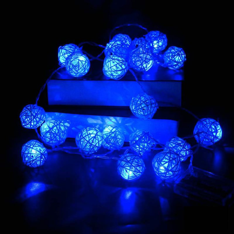 Трансгранична доставка на гирлянди с 10 и 20 LED ратанови топки, захранвани от батерии, тайландски декоративни лампички от дървени ратанови топки, фестивални гирлянди.