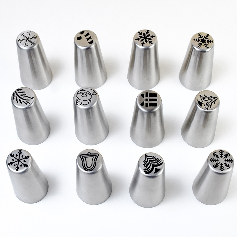 12-частен комплект дюзи за декорация от неръждаема стомана за коледно украсяване на торти – DIY многофункционални инструменти за печене