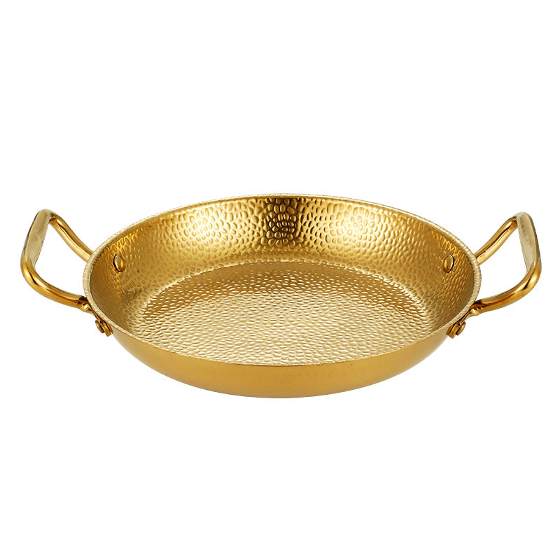 Корейски стил, неръждаема стомана с чукана текстура, сух котлон за гювеч, съд за морски дарове, алкохолна печка, военен стил горещ котел, съд с двойни дръжки, рамен съд със снежен модел