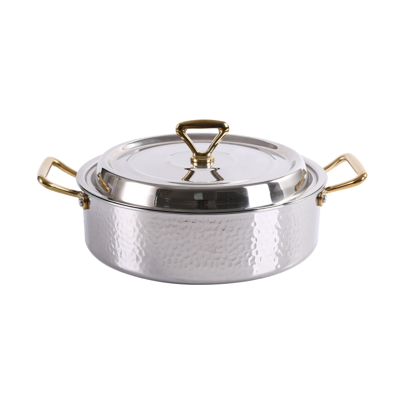 Хамериран пот от трислойна неръждаема стомана Ин-Ян за hot pot с разделител, подходящ за индукционни и газови котлони, обем 4,1-6 л и 2,1-4 л