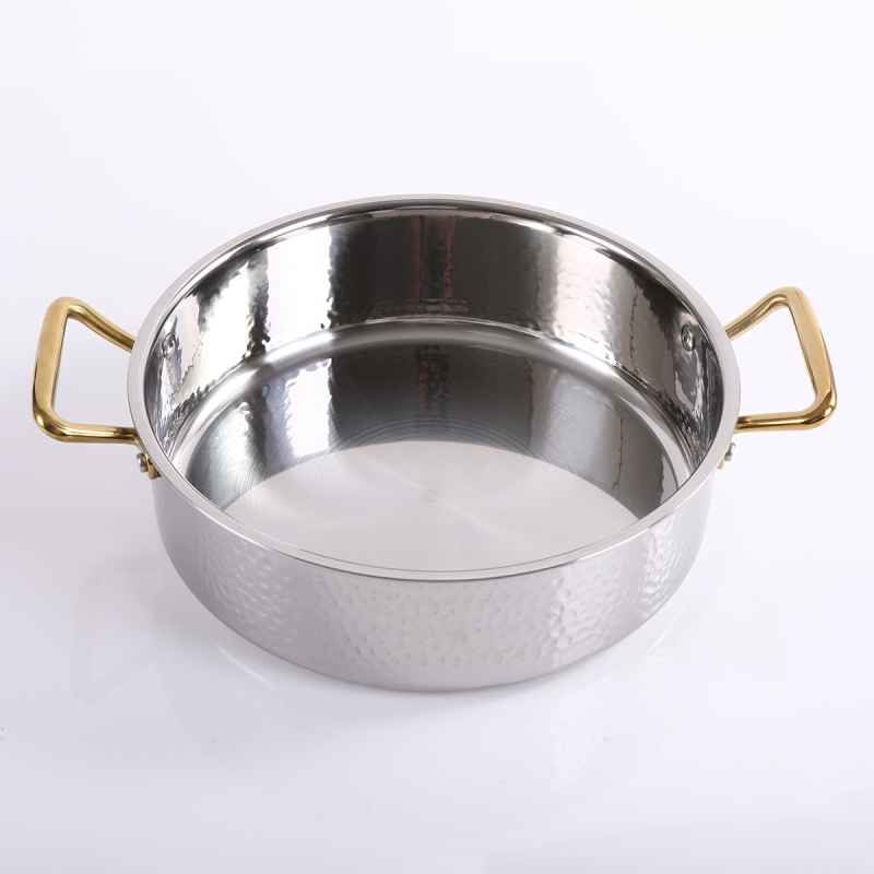 Хамериран пот от трислойна неръждаема стомана Ин-Ян за hot pot с разделител, подходящ за индукционни и газови котлони, обем 4,1-6 л и 2,1-4 л