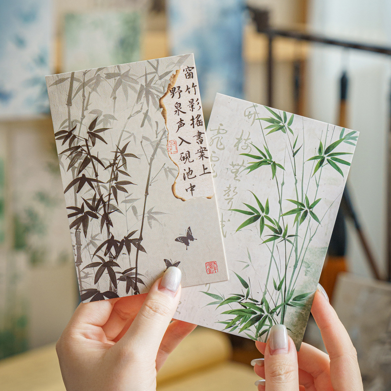 MoMo кутия със пощенски картички – серия Listening to Bamboo Yin, антична калиграфия, поздравителни картички, комплект от 30 бр.