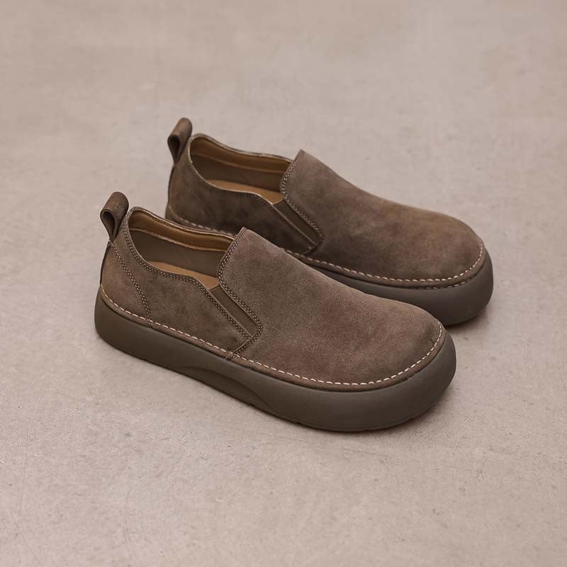 Muške nubuk loaferice, bez pertli, udobne, s debelim gumom potplatom