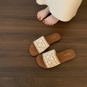 Sandale plate boho pentru femei, vară, plajă, slip-on cu o singură curea, încălțăminte casual