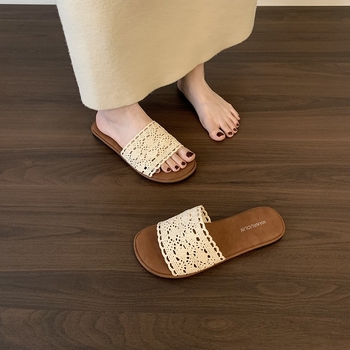 Sandale plate boho pentru femei, vară, plajă, slip-on cu o singură curea, încălțăminte casual