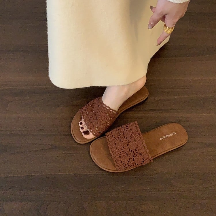 Sandale plate boho pentru femei, vară, plajă, slip-on cu o singură curea, încălțăminte casual