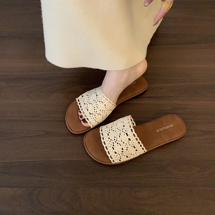 Sandale plate boho pentru femei, vară, plajă, slip-on cu o singură curea, încălțăminte casual