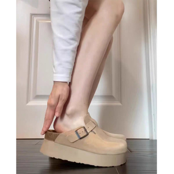 6.5 cm vastag talppal Birkenstock-stílusú bőr cipő, zárt orr, slip-on, belső magasságot növelő talp