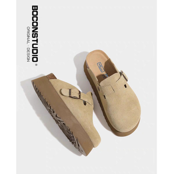 6.5 cm vastag talppal Birkenstock-stílusú bőr cipő, zárt orr, slip-on, belső magasságot növelő talp