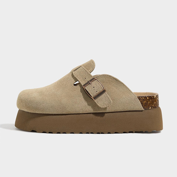 6.5 cm vastag talppal Birkenstock-stílusú bőr cipő, zárt orr, slip-on, belső magasságot növelő talp