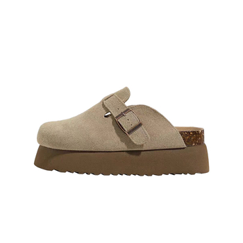 6.5 cm vastag talppal Birkenstock-stílusú bőr cipő, zárt orr, slip-on, belső magasságot növelő talp