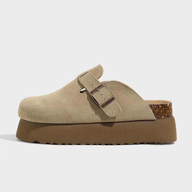 6.5 cm vastag talppal Birkenstock-stílusú bőr cipő, zárt orr, slip-on, belső magasságot növelő talp