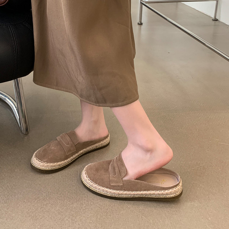 Prave kožne mule sa zatvorenim prstom, slip-on obuća s mekanim tabanom, ribarski stil, proljeće-ljeto 2025