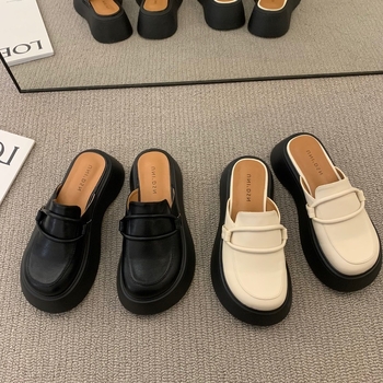 Zhike ženske slip-on cipele u japanskom retro stilu s debelim potplatom, gornjište od mikrovlakna, podstava od kože, svakodnevna obuća, proljeće–ljeto 2024