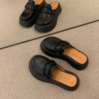 Zhike ženske slip-on cipele u japanskom retro stilu s debelim potplatom, gornjište od mikrovlakna, podstava od kože, svakodnevna obuća, proljeće–ljeto 2024