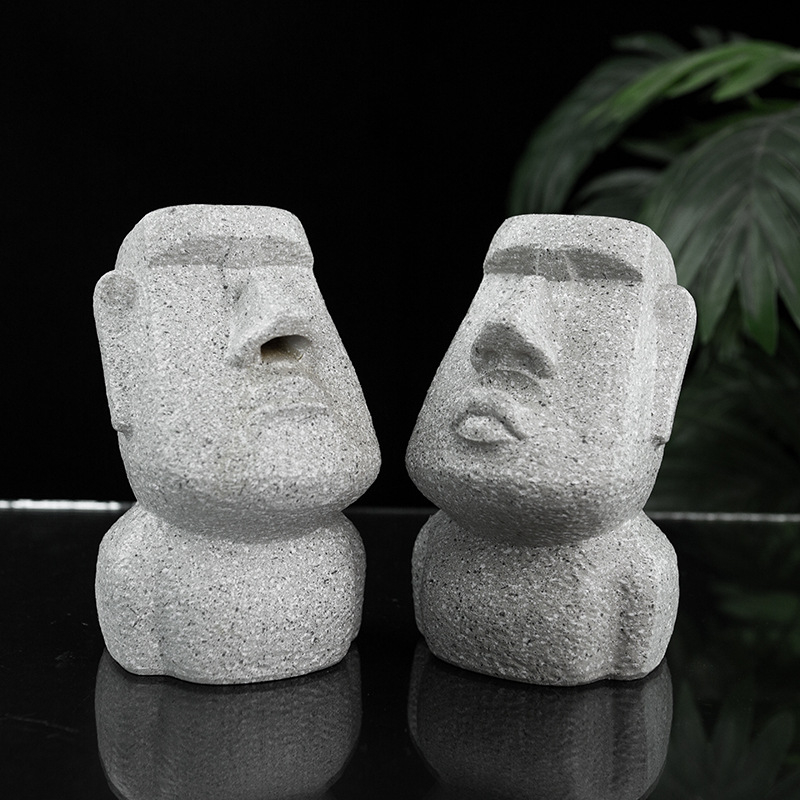 Moai вдъхновена забавна стойка за очила, декоративна държач за моливи от смола и настолен декор с обратно течение дим