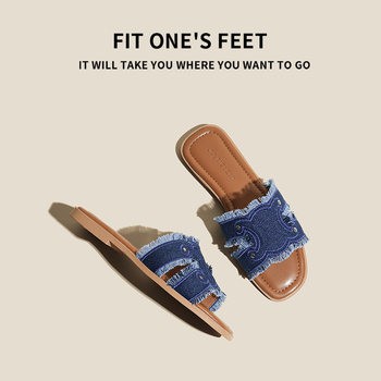 Versiune din piele de miel — Sandale pentru femei din piele adevărată și denim, vară, sandale plate, stil franțuzesc