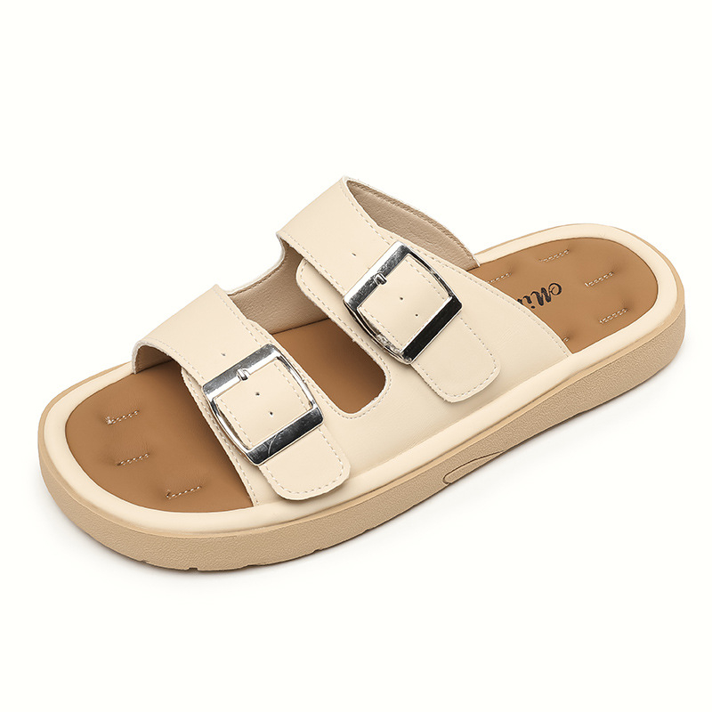 393-5 Ženske sandale u Birkenstock stilu, s kopčom za remen, ljetne casual ravne sandale, PU gornji dio, gumeni potplat