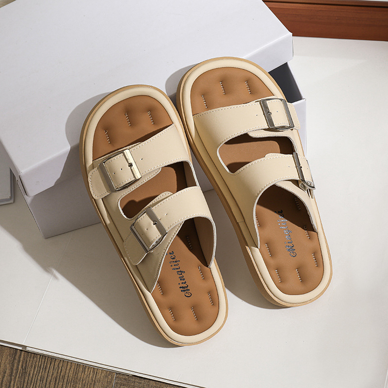 393-5 Ženske sandale u Birkenstock stilu, s kopčom za remen, ljetne casual ravne sandale, PU gornji dio, gumeni potplat