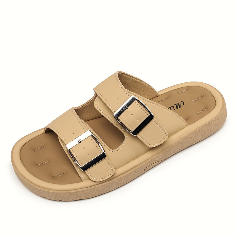 393-5 Ženske sandale u Birkenstock stilu, s kopčom za remen, ljetne casual ravne sandale, PU gornji dio, gumeni potplat
