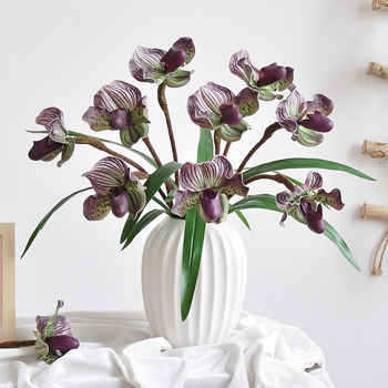 Изкуствена орхидея Phalaenopsis, единичен стебъл в саксия, декоративен букет за сватби и фотосесии