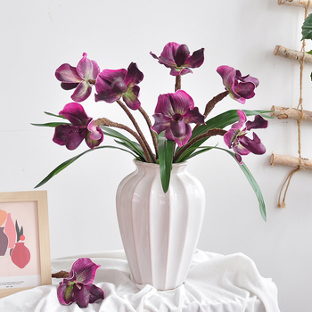 Изкуствена орхидея Phalaenopsis, единичен стебъл в саксия, декоративен букет за сватби и фотосесии