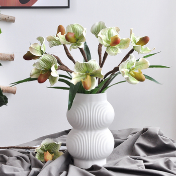 Изкуствена орхидея Phalaenopsis, единичен стебъл в саксия, декоративен букет за сватби и фотосесии