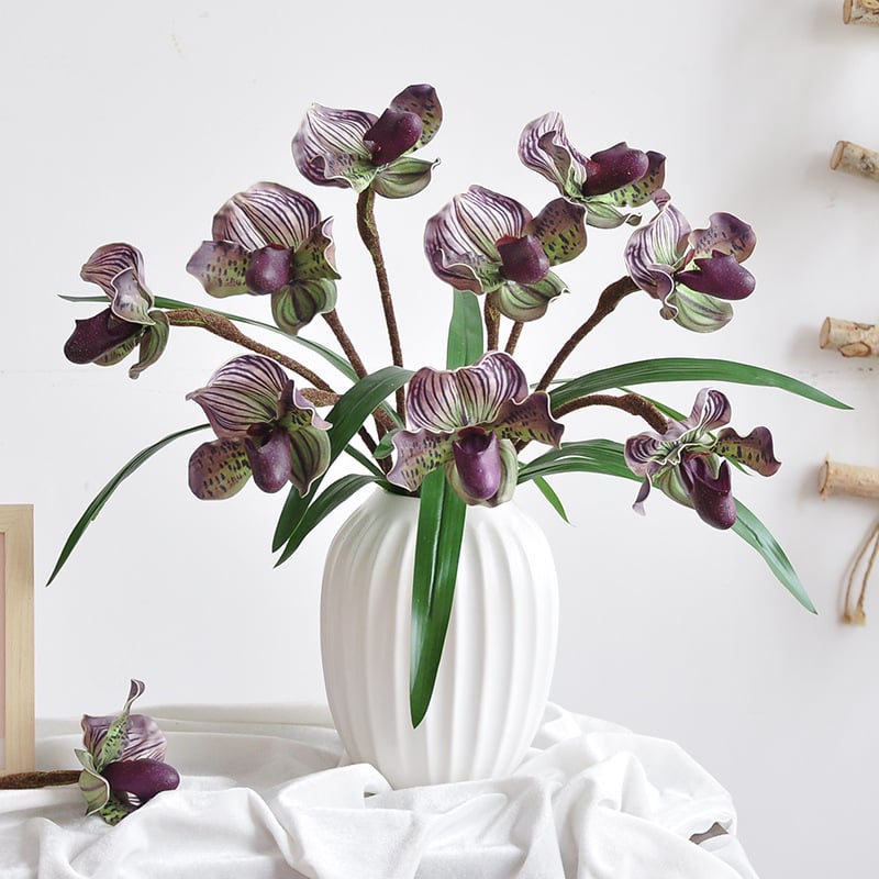 Изкуствена орхидея Phalaenopsis, единичен стебъл в саксия, декоративен букет за сватби и фотосесии
